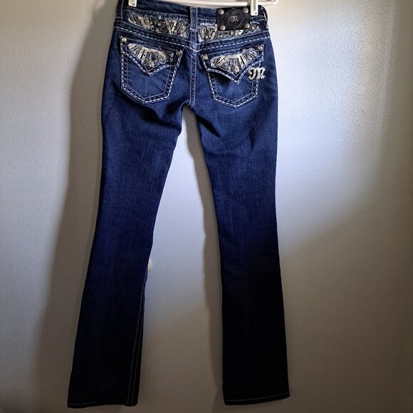 Miss Me Signature Rise Slim Boot Jeans W/Rhinestone Embellishments&Leather Pocke - Picture 2 of 10